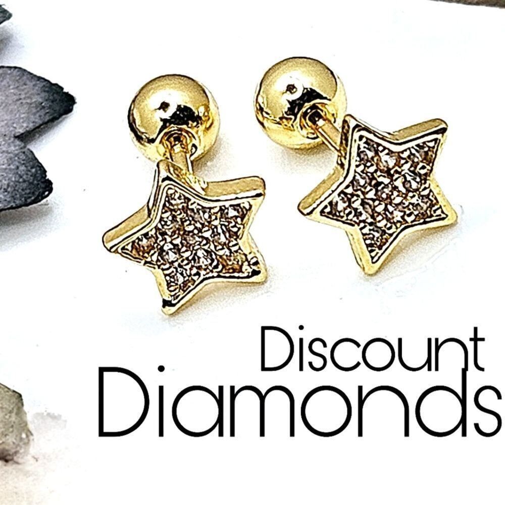 Dainty 18K Yellow Gold Star Earrings on 925 Silver